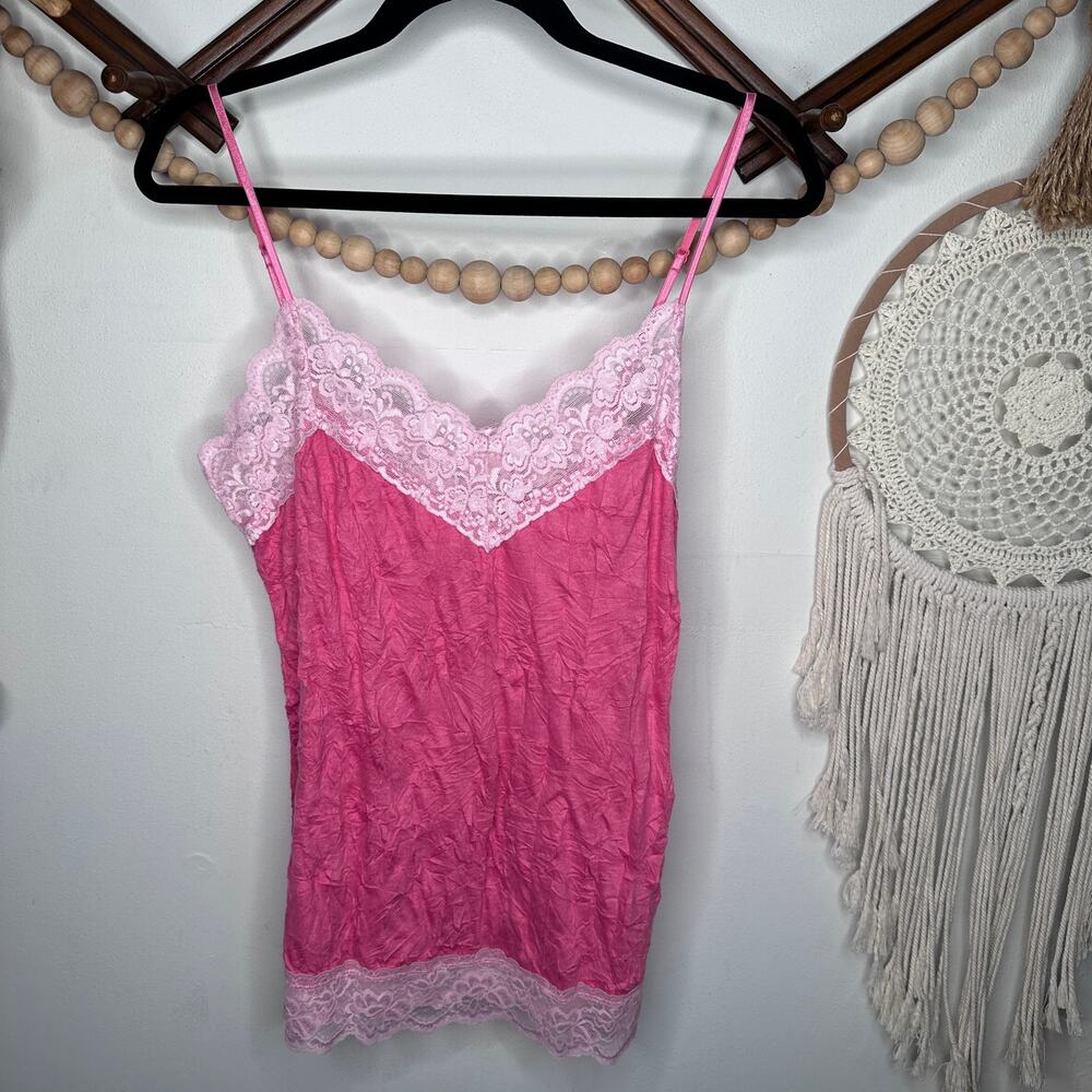 Vintage Y2K Xhilaration Pink Crinkle Lace Cami